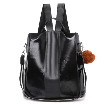 

Fashion Vintage Splicing Color Durable Backpacks Anti-theft Simple Casual Knapsacks PU Oil Leather Women Shoulders Bags