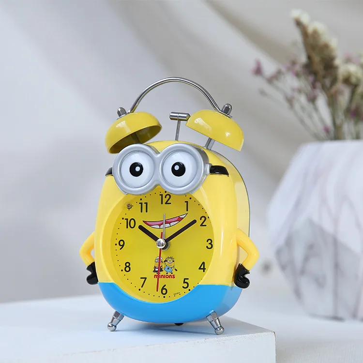 Crianchas Encantador Dos Desenhos Animados Quarto Duplo Sino Silencioso Nao Ticking Night Light Presentes Para O Estudante Desper - Цвет: Белый