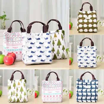 

New Arrival Women Kids Men Insulated Canvas Box Tote Bag Thermal Cooler Food Lunch Bags Canvas Portable Thermal Lunch Bag