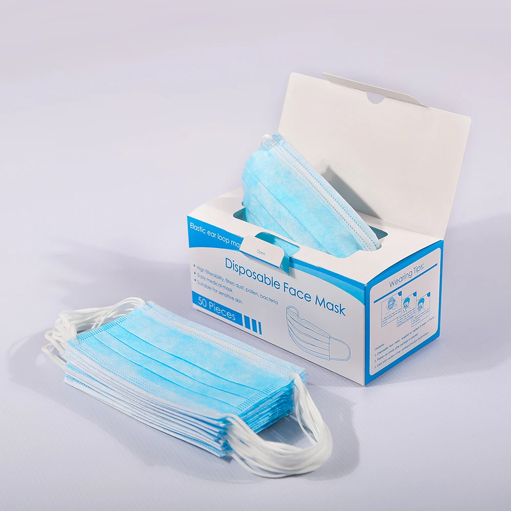 

50Pcs Disposable Face Mask 3-Ply Non-Woven Fabric Mouth Masks Anti-Dust PM2.5 Breathable