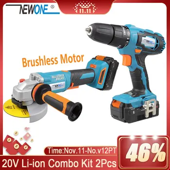 Best NEWONE Electric Power Tool 20V Li-ion Cordless Impact Drill/Screwdriver Cordless Brushless Angle Grinder, Combo Kit Grinding