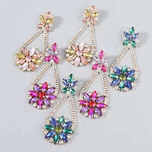 

JIJIAWENHUA New Flower Shape Dangling Rhinestone Women's Earrings Dinner Wedding Fashion Luxury Jewelry Accessories