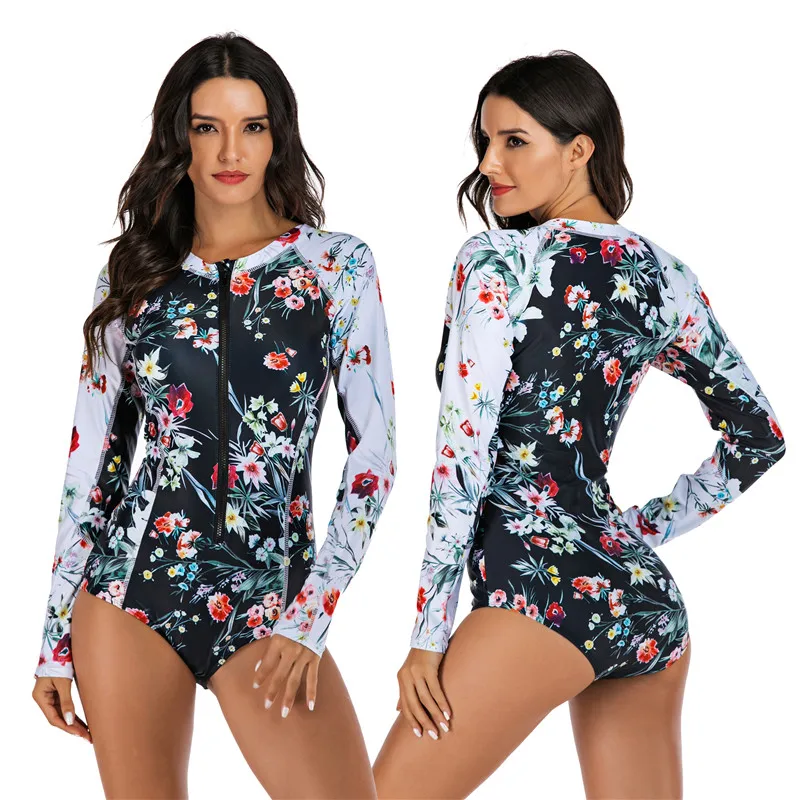 

Rash Guard One Piece Swimsuit Sexy Long Sleeve Swimsuit Womens Female Rushguard Surfing Diving Suit Swimming Swimwear 7740