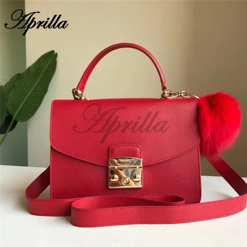 Aprilla дизайнерские брендовые сумки 23 см с верхней ручкой, сумки из натуральной кожи, женская сумка на плечо с цепочкой, сумки через плечо 205 - Цвет: Красный