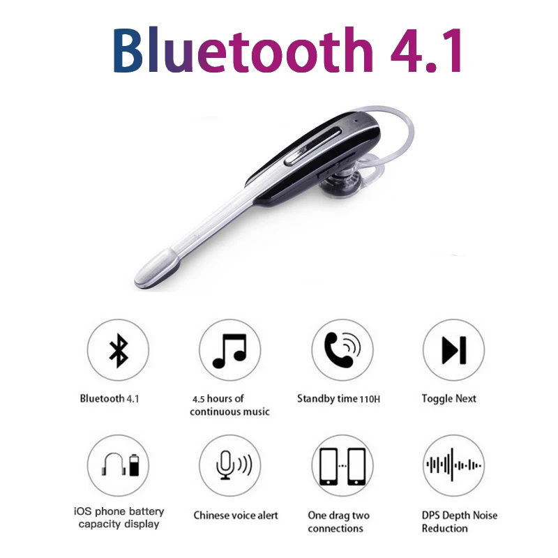 HM1000 PK V4.1 Bluetooth наушники с петлей для ушей, гарнитура для деловых занятий спортом, стерео наушники с микрофоном для всех смартфонов
