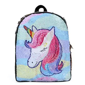 

Brand Girl Unicorn Backpack For School Sequins Leather Princess Female Women Teenager Shoulder Bags Mochilas Mujer