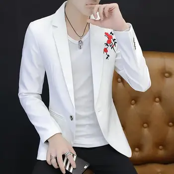 

Men's Blazer Jacket Embroidered Flower Men Blazer Slim fit Suits for Men Coats Black White Wine red Army green