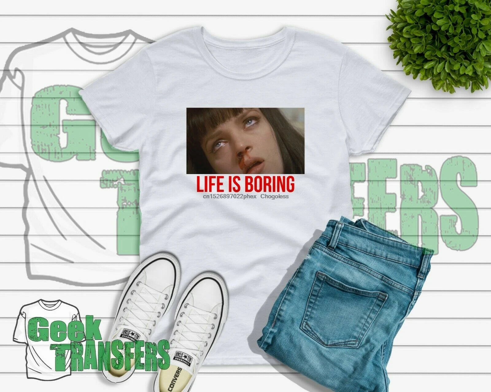 Футболка с надписью Life is Boring Pulp нимация-футболка Mia Wallace в эстетике Бесплатная