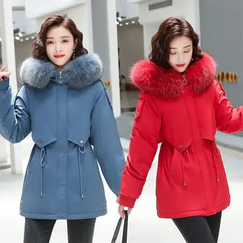 

2021 Mid_long Parkas Female Womens Winter Jacket Coat Thick Zipper Warm Jacket Women Outwear Hooded Parkas Fur Coat Q336