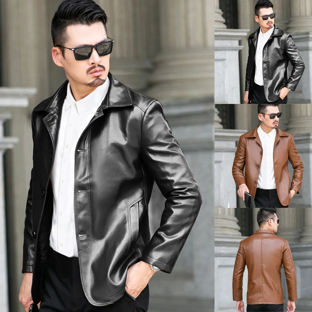 ISHOWTIENDA кожаная куртка мужская Осенняя зимняя однотонная Верхняя одежда теплое пальто masculina мужские кожаные пальто 8M3