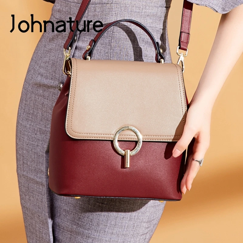 

Johnature Fashion Mini Backpack 2020 New Leisure Oil Wax Leather Solid Color Shoulder Bag Women Backpack Female Travel Bags
