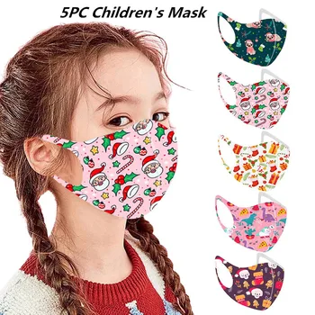 

5pc Children Christmas Mouth Mask for Protection cute print Face Mask Washable Breathable Adjustable mascarillas Earloop Mask 28