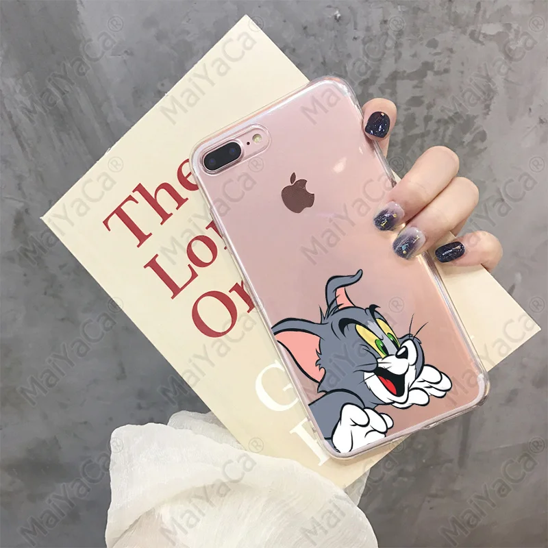 Забавный мультяшный Том и Джерри чехол для iPhone X XR Xs Max 8 7 6 6s плюс ультратонкий плотно прилегающий Мягкий ТПУ чехол на заднюю панель телефона Капа