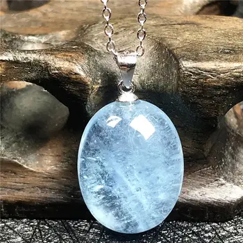 

Natural Ocean Blue Aquamarine Pendant Necklace Jewelry For Woman Lady Man Crystal 19x15x8mm Beads Oval Stone Silver Chains AAAAA