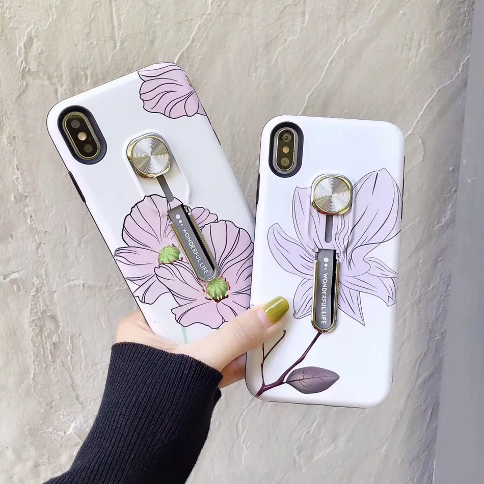 For iPhone 11 Pro XR X XS MAX 7 8 Plus 6 6s Flower UV Color Change Hide Loop Stand Phone Case 2 In 1 Adsorption Hard Cover | Мобильные