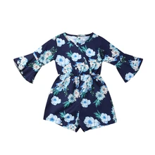 Комбинезон с оборками и длинными рукавами с цветочным принтом для маленьких девочек