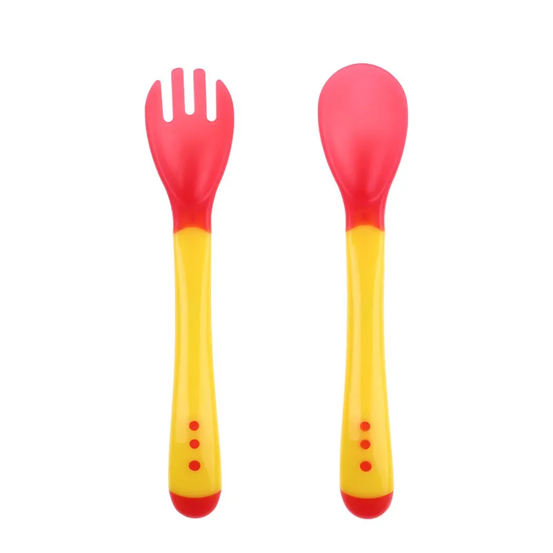 cucharas para bebe 2 шт. ложка+ вилка Детские Обучающие блюда с помощью температурного зондирования ложка детская посуда Детская Посуда Набор детских ложек J21 - Цвет: cucharas para bebe