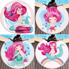 

150cm Cute Mermaid Beach Towel Round Bath Towel Towel Microfiber Towel Yoga Mat Blanket Floor Mat Picnic Mat Cloak