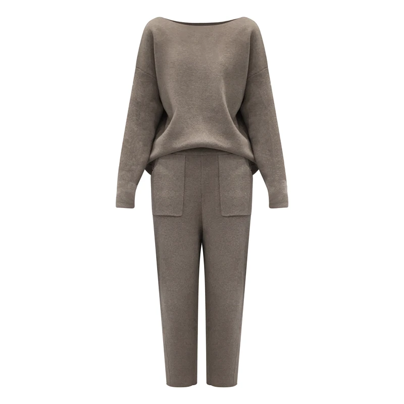 Женский вязаный спортивный костюм из 2 предметов толстый теплый свободный свитер
