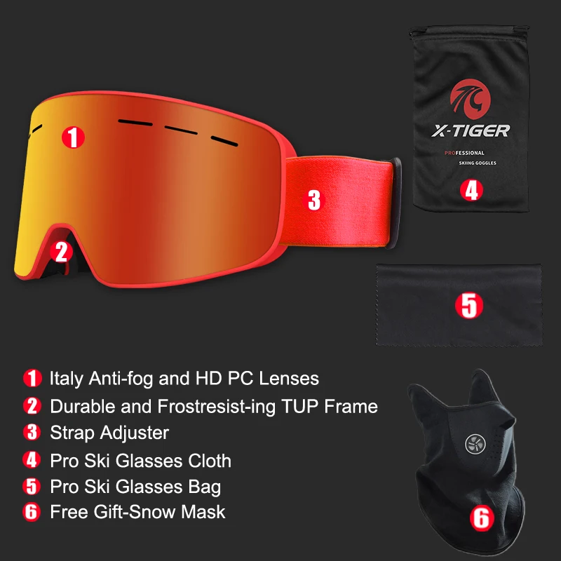 X-TIGER Pro лыжные очки с лыжной маской двухслойные UV400 Анти-туман большая Лыжная маска очки для катания на лыжах мужские и женские зимние сноуборд очки