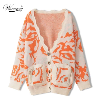 

Fall Winter Thick Warm Knit Cardigan V-Neck Single Breasted Oversize Long Sleeve Casual Mid-Length Knitted Women Sweater C-251