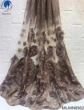 

BEAUTIFICAL 3D flower lace fabric 2019 new design lace fabrics french tulle lace fabric with beads and stones 5yards/lot ML44N85