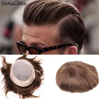 

EVAGLOSS Mens Lace Wig Fine Mono Real India Remy Human Hair Toupee For Men Hair Prosthesis Male Wig Hair Pieces Unit Wigs Man