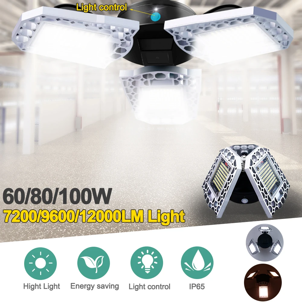 

Super Bright Garage Light E27 60W/80W/100W LED Garage Ceiling High Bay Lamp Waterproof IP65 For Warehouse Gymnasiums Theaters