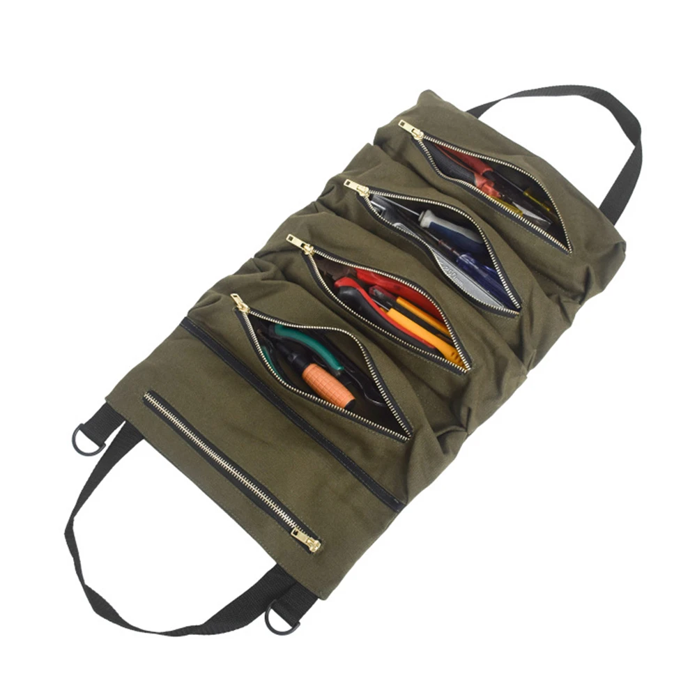 Roll Tool Roll Multi-Purpose Tool Roll Up Bag Wrench Roll Pouch Hanging Tools Zipper Carrier Tote Canvas Tool Bag Organizer laptop tool bag