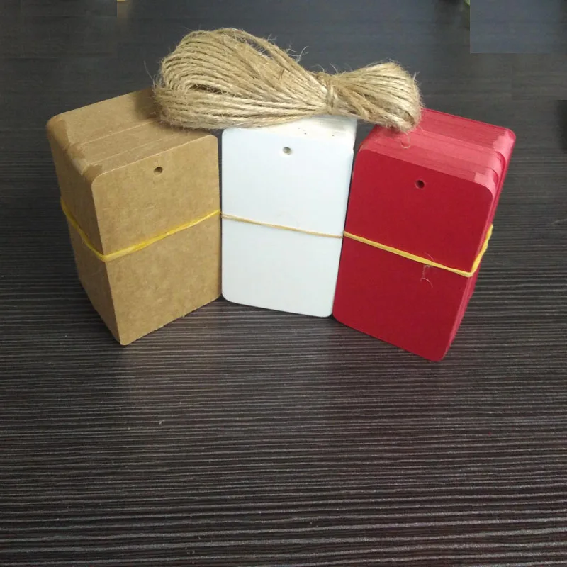 Wholesale 100Pcs Red White Black Kraft Paper Tags Luggage Wedding Note Label With Jute String DIY BlankTravel Gift HangingTag | Украшения и