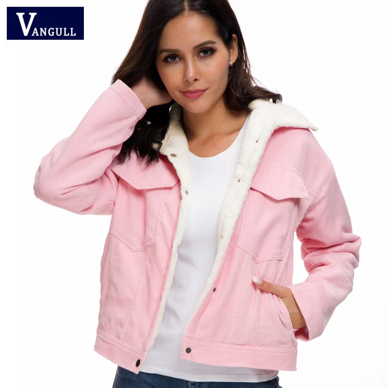 buy Vangull 2019 Women Thick Corduroy Jacket Autumn Winter New Lambs Wool Jackets Ladies Cute Outerwear