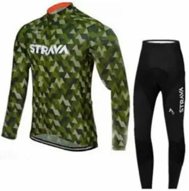 STRAVA длинный рукав Велоспорт Джерси велосипед длинные брюки набор для мужчин 9D гель Подушка Одежда велосипедная одежда геометрические узоры