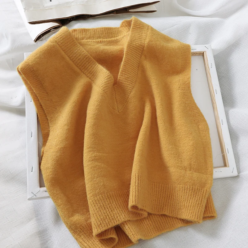 yellow HELIAR, зимнее нижнее белье, безрукавки для женщин, вязаный Повседневный Свободный жилет, вязаный Топ для девушек, без рукавов, одноцветная женская зимняя куртка - Цвет: yellow