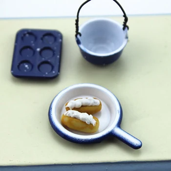 

3pcs 1/12 Dollhouse Mini Pastry Board Plate Simulation Kitchen Pan Pot Model Toy for Doll House Decoration Miniature Accessories