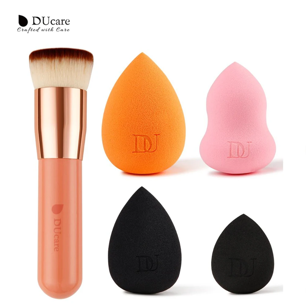 DUcare Flat Top Buffing Makeup Brush Foundation with 4pcs Sponge Beauty Egg Powder Blush Face Pro Set |