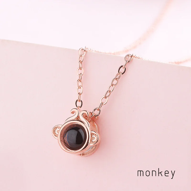 style 4 rose gold Amxiu, милая собачка, животное, ожерелье, 925 пробы, серебряное ожерелье, сделай сам, 100 языков, я люблю тебя, проекционное ожерелье для девочек, детский подарок - Окраска металла: style 4 rose gold