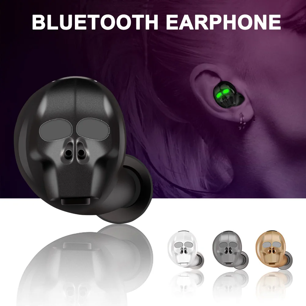 1Pc LED Skull Wireless Bluetooth Earbuds Sports Fitness Earphone for Outdoor Traveling ND998