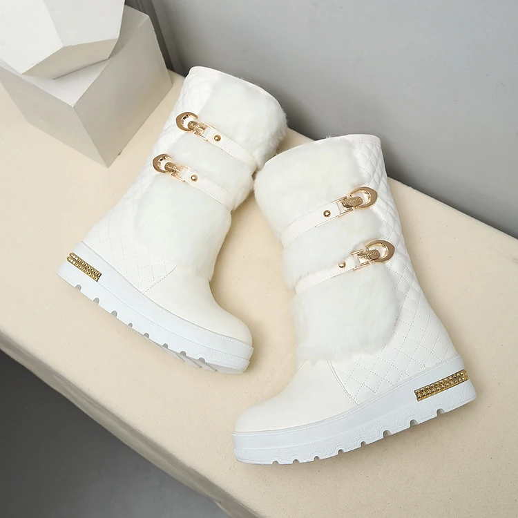 Waterproof Snow Botas Zipper Warm Shoes Women Plush Warm Snow Boots Ladies Winter Mid-calf Boots