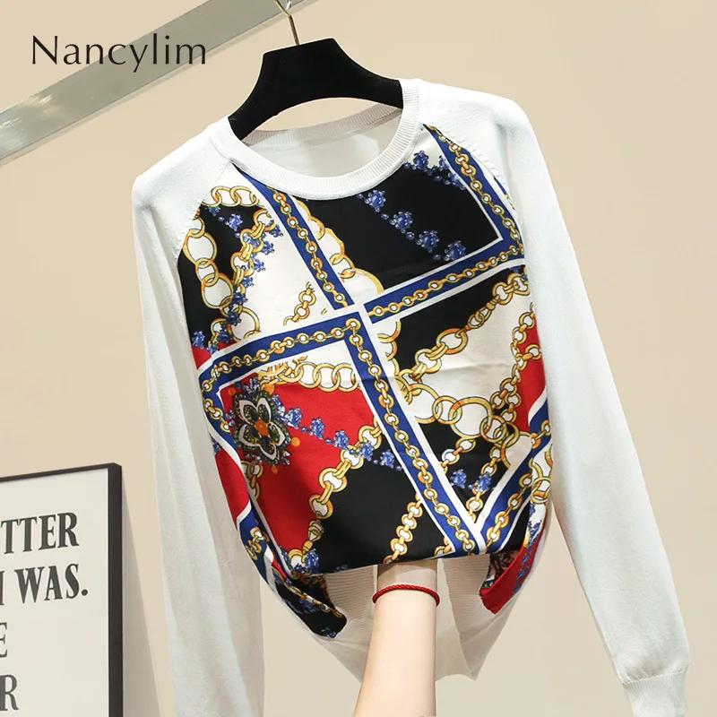 

European Knitting Blouse Women New Sweater Printed Sweaters Female Lady Loose Outwears Jumpper Pullovers Street Pull Femme
