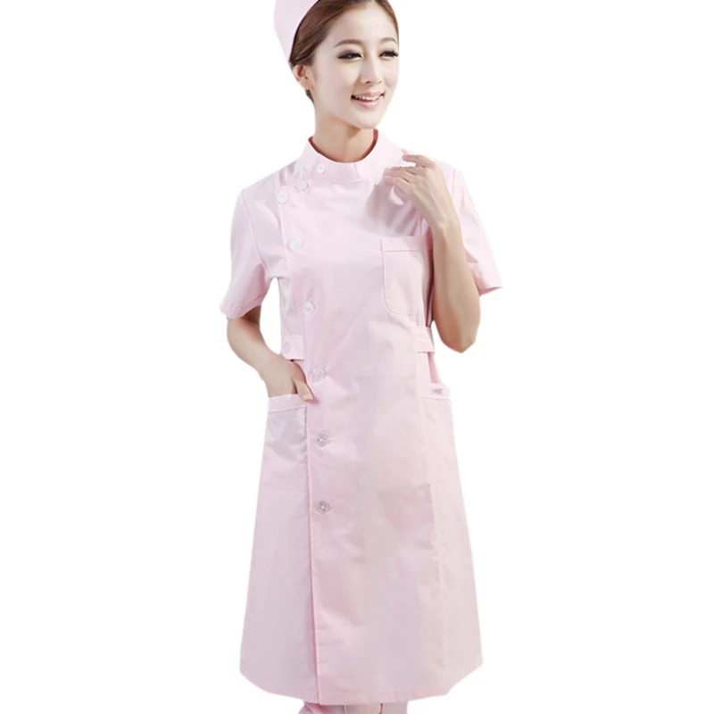 

2019 Hospital Doctor Uniform Scrub Tops Women Short Sleeves Nurse Uniform Medical Lab Coat Adult Nurse Dress Costume