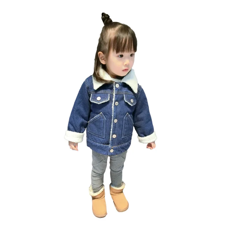 

Support a Generation of Fat 2018 New Style Girls Fall And Winter Clothes Korean-style Baby Girls Brushed And Thick Jeans Coat Ch