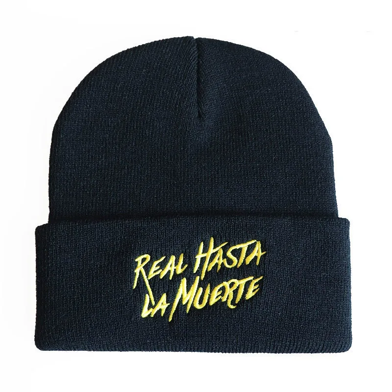 Anuel AA Real Hasta La Muerte вязаная шапка с вышивкой, шерстяная шапка в стиле хип-хоп с капюшоном, вязаные шапки для женщин и мужчин, шапка бини