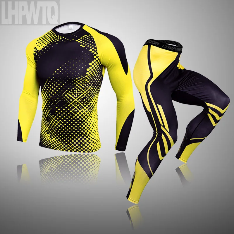 Thermal underwear set Ski tracksuit men fitness running gym MMA training quick-drying compression jogging suit