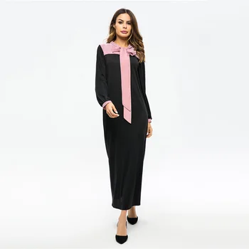 

Pink Muslim Clothes For Young Lady Bowknot Arabic Arabia Clothing Gown Full Length Long Robe Gown Oversize Dresses Gown