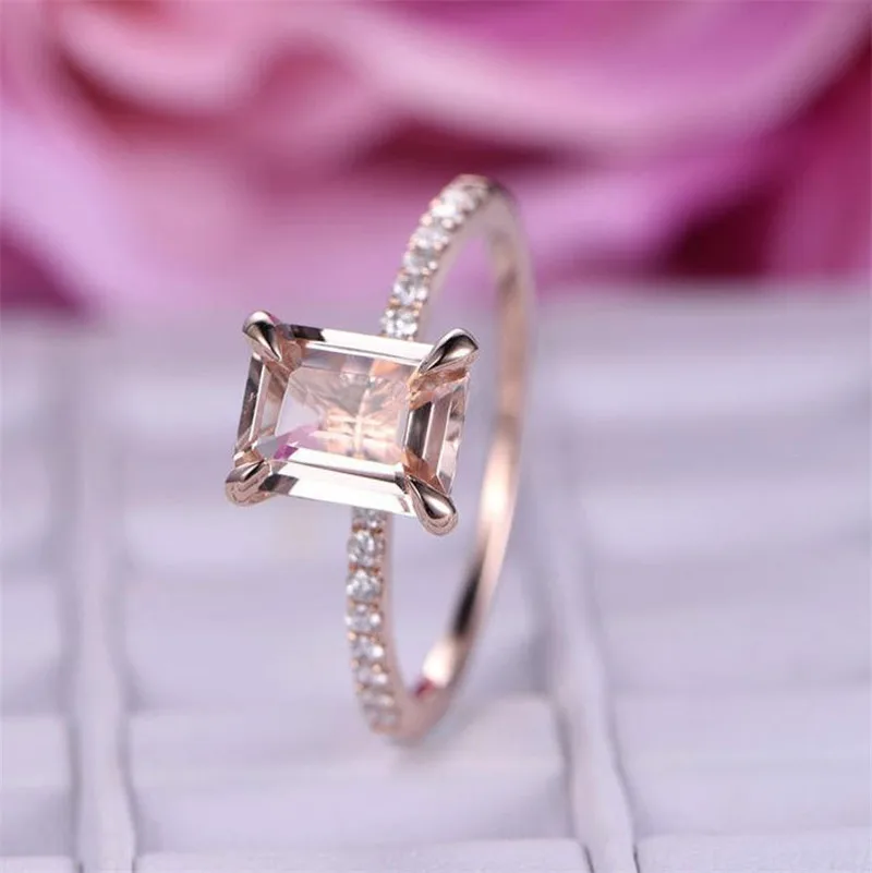 Незамкнутое кольцо для женщин Reactangle кубический цирконий камень цвета шампань для невесты, для свадьбы, помолвки кольцо Простые Ювелирные изделия Прямая CC2368
