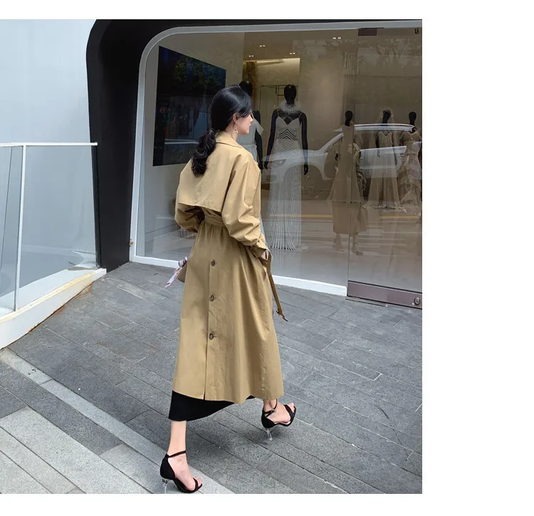 Women 's Trench Coat Mid -length 2021 New Korean Style Elegant Fashion Casual Spring and Autumn Khaki Long Double Breasted Full