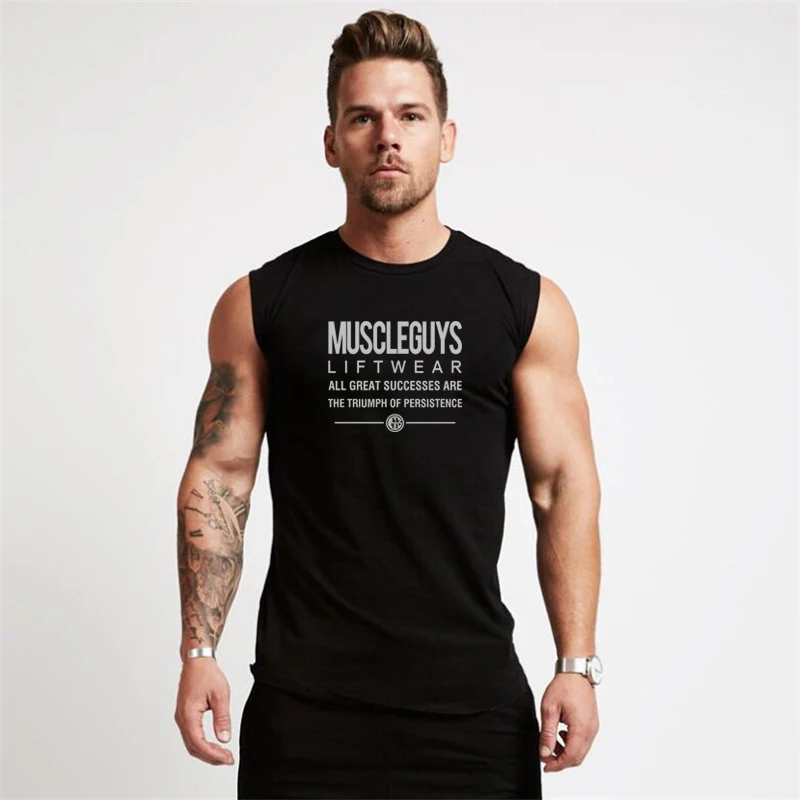 Muscleguys Бодибилдинг Стрингер майка Мужская спортивная одежда для фитнеса мужские