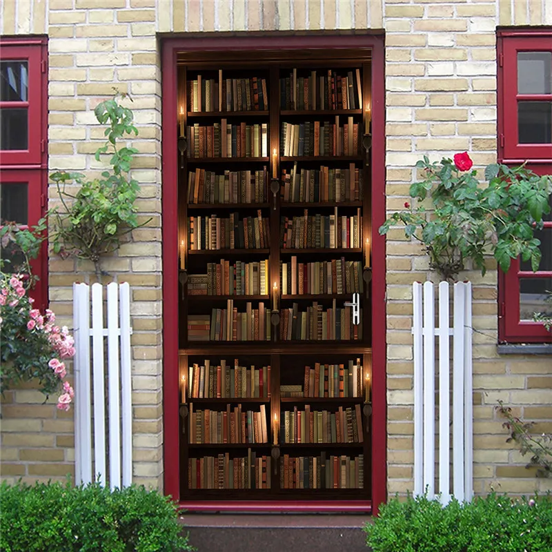 

2PCS/Set Library 3D Adhesive Door Wallpaper Waterproof Sticker DIY Home Decor Living Room Mural Decals Book of the Ocean Poster