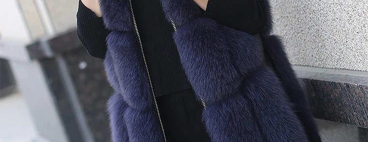 Осень и зима новая мода версия имитация лисы женский меховой жилет длинный участок свободный жакет с капюшоном Женское пальто