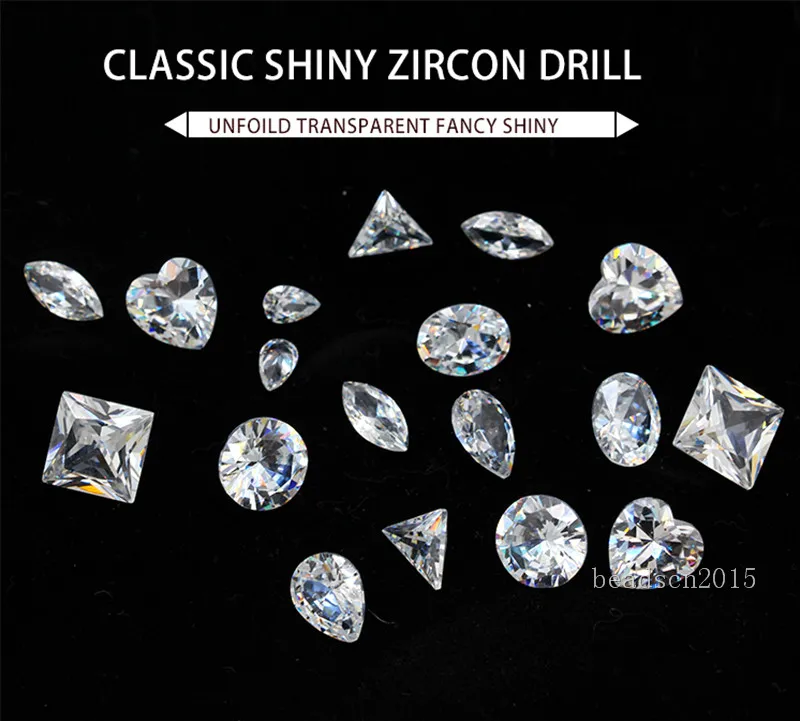 

top shiny nature clear white zircon cz cut Gems White True zircon cut Gems point back rhinestone Nail Art decoration varis shape